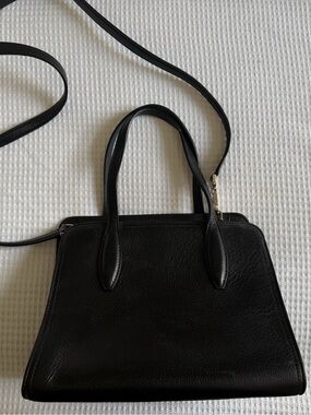 Structured Black Leather Satchel with Detachable Strap